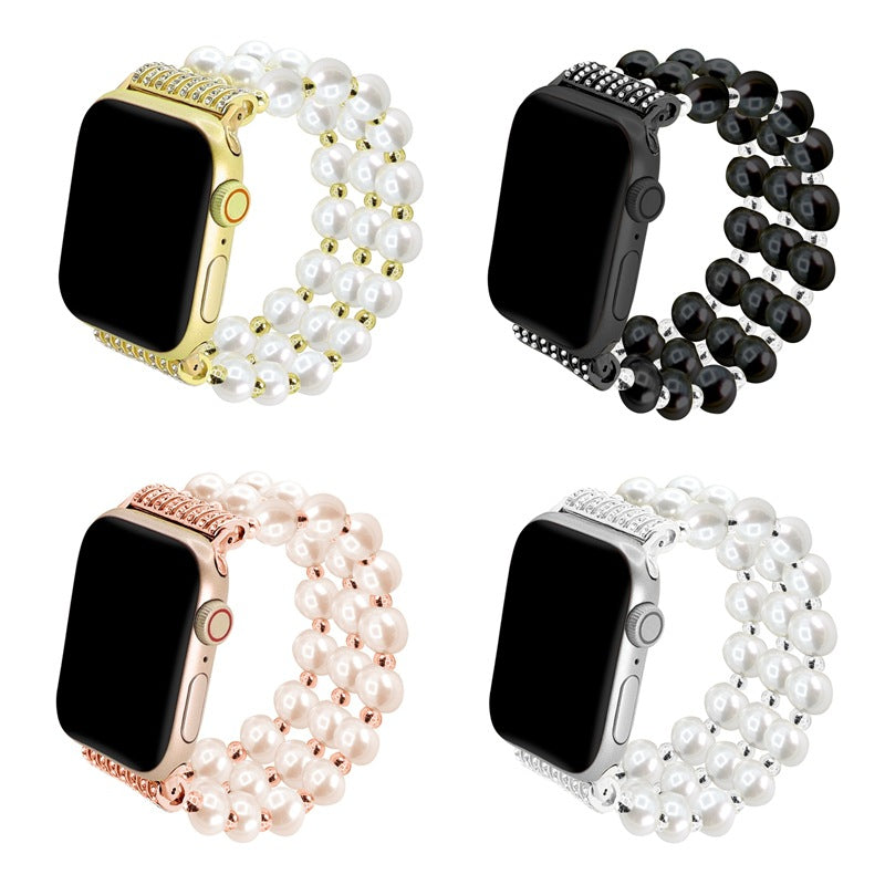 Suitable for Apple Watch 8765421/SE iwatch three row pearl jewelry elastic strap - Forever Rue 